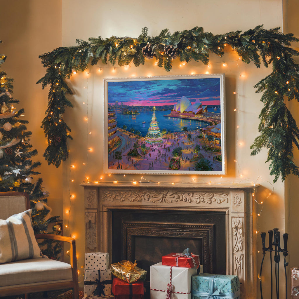 Sydney Australia Christmas Wall Art, Custom Large Travel Poster Print, World Location Painting