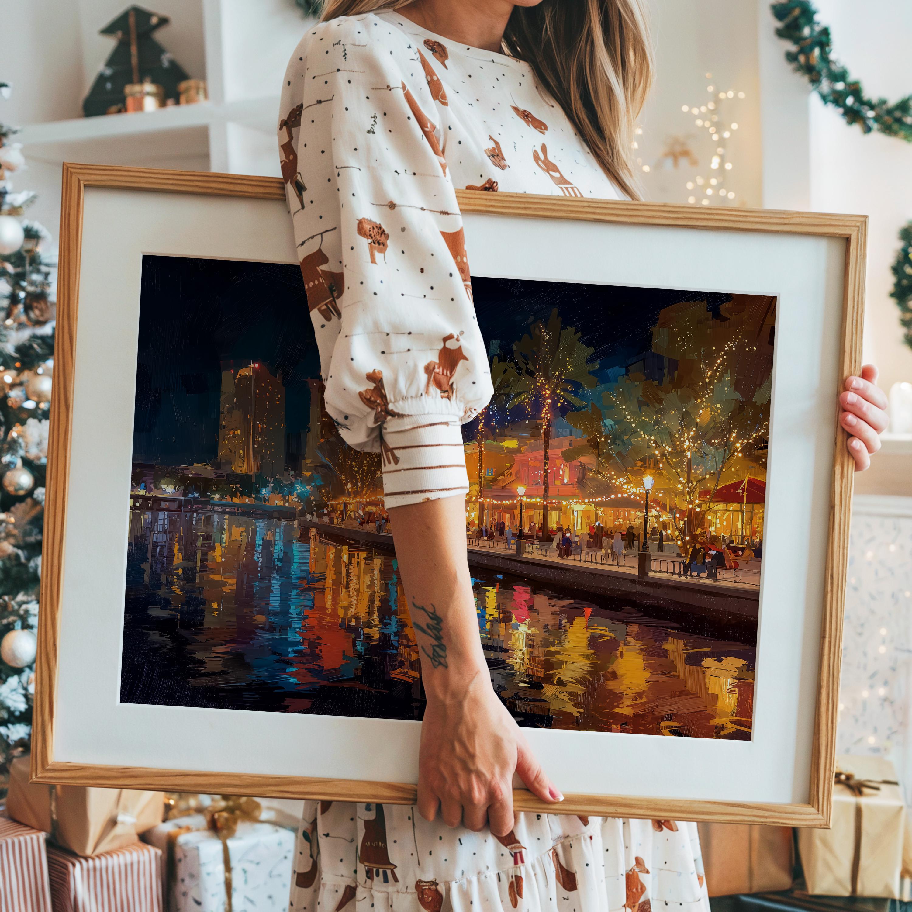 Tampa Florida Christmas Wall Art, Custom Large Travel Poster Print, World Location Painting