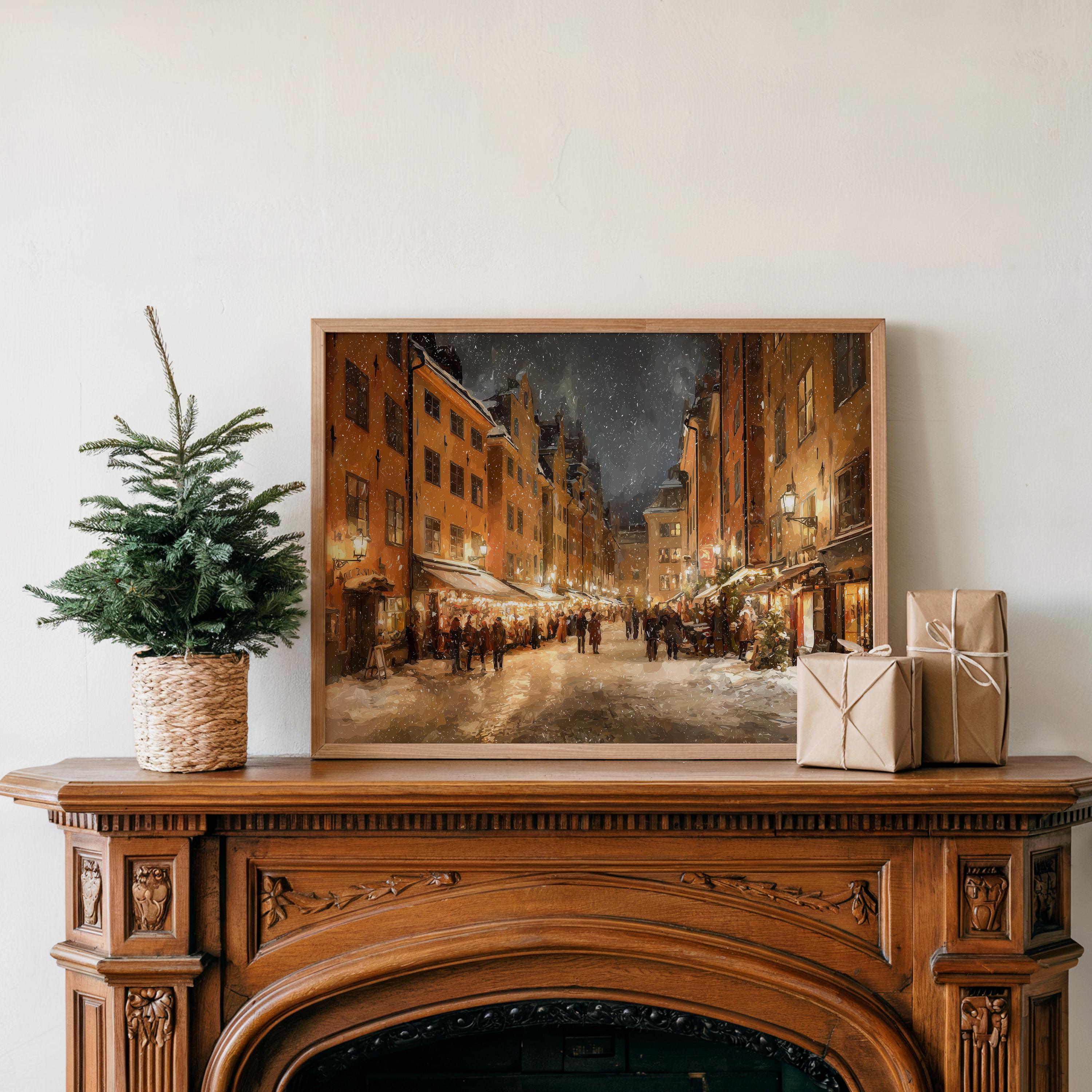 Stockholm Sweden Christmas Wall Art, Custom Large Travel Poster Print, World Location Painting