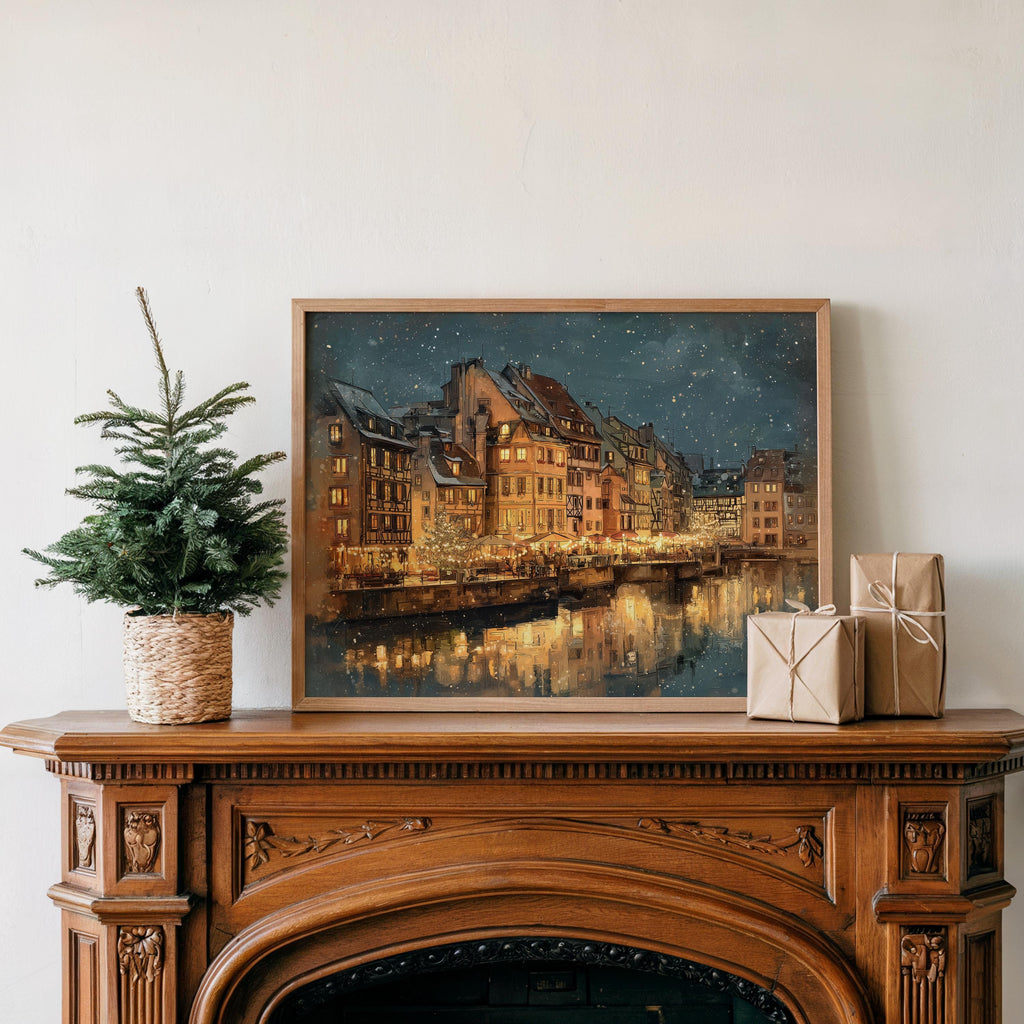 Strasbourg France Christmas Wall Art, Custom Large Travel Poster Print, World Location Painting