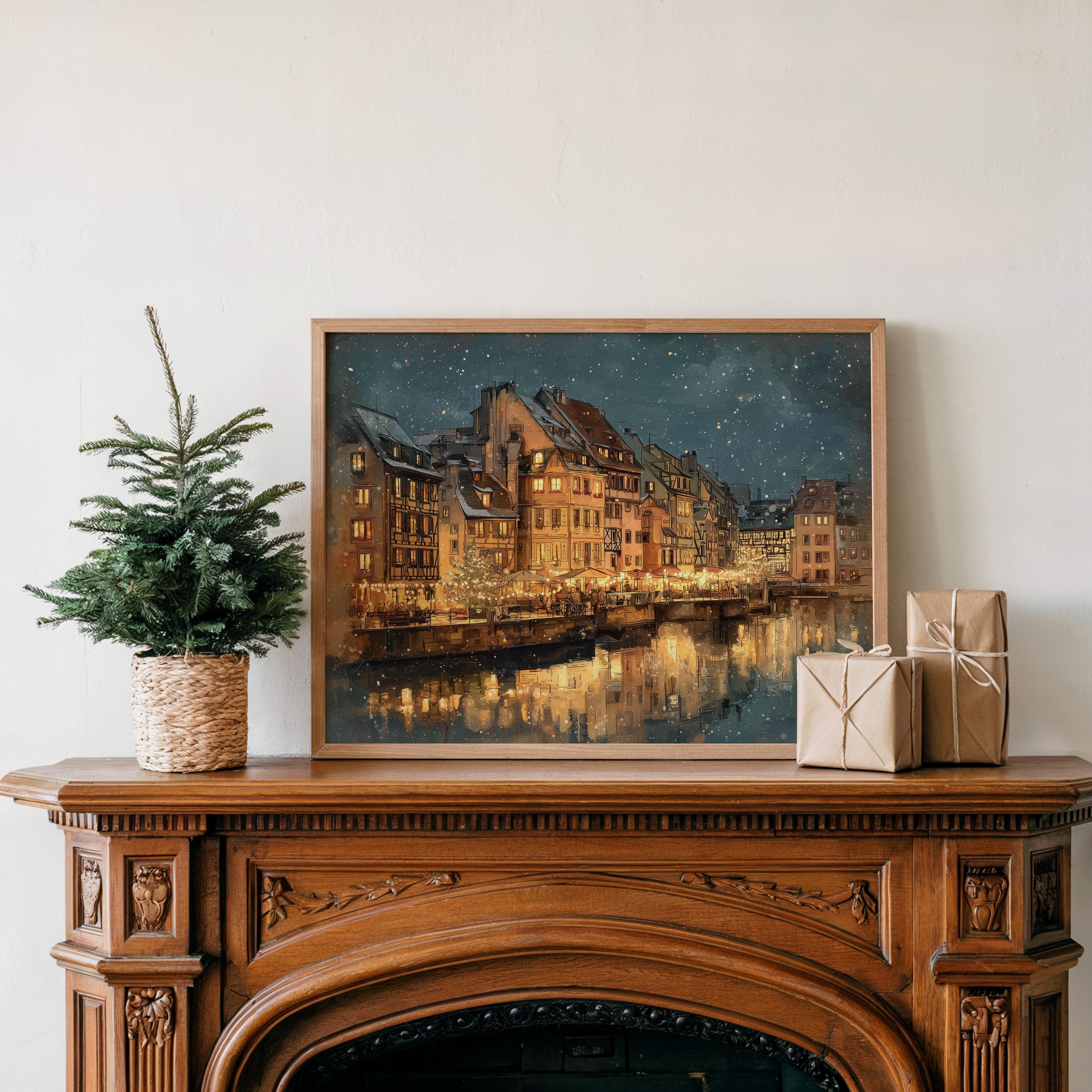 Strasbourg France Christmas Wall Art, Custom Large Travel Poster Print, World Location Painting