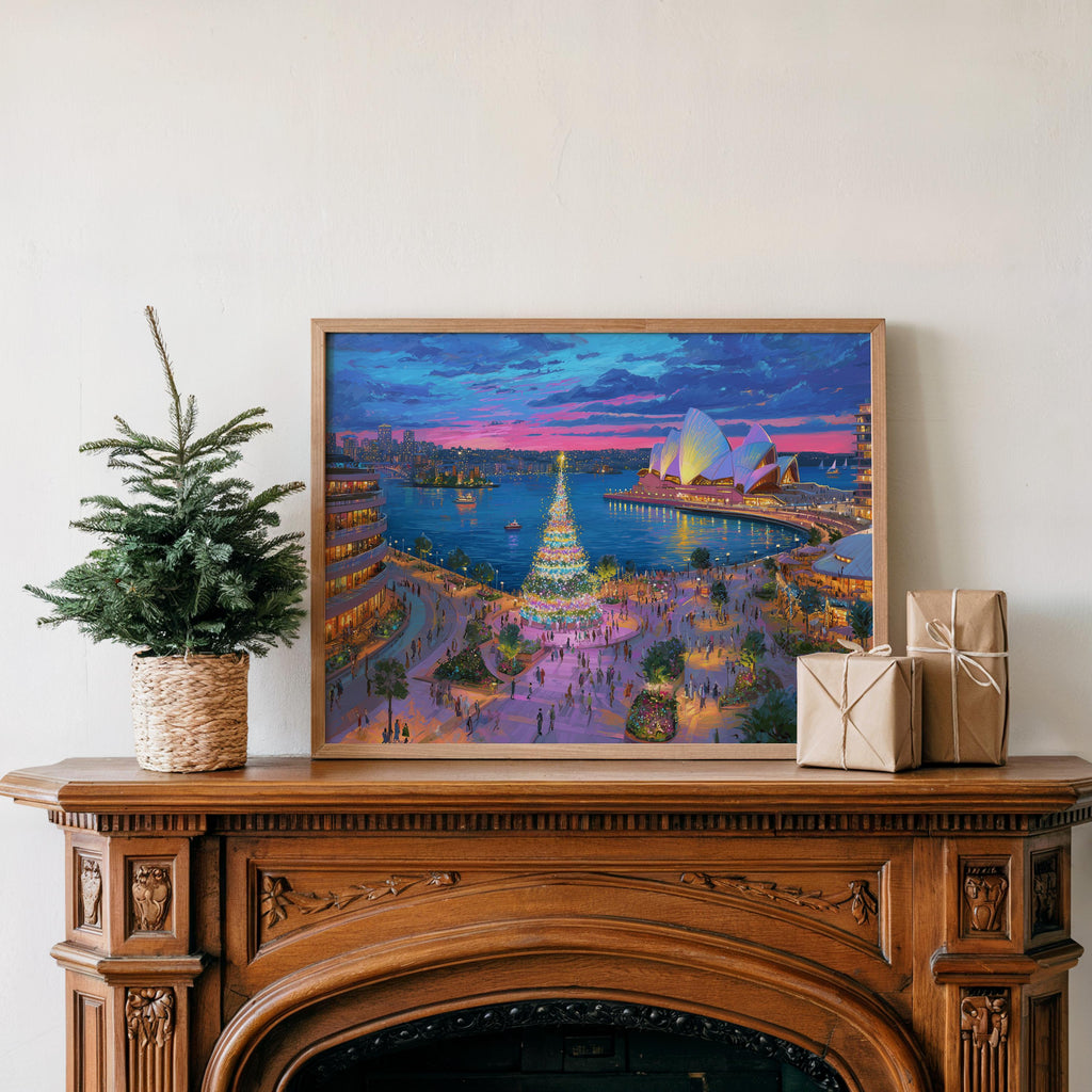 Sydney Australia Christmas Wall Art, Custom Large Travel Poster Print, World Location Painting
