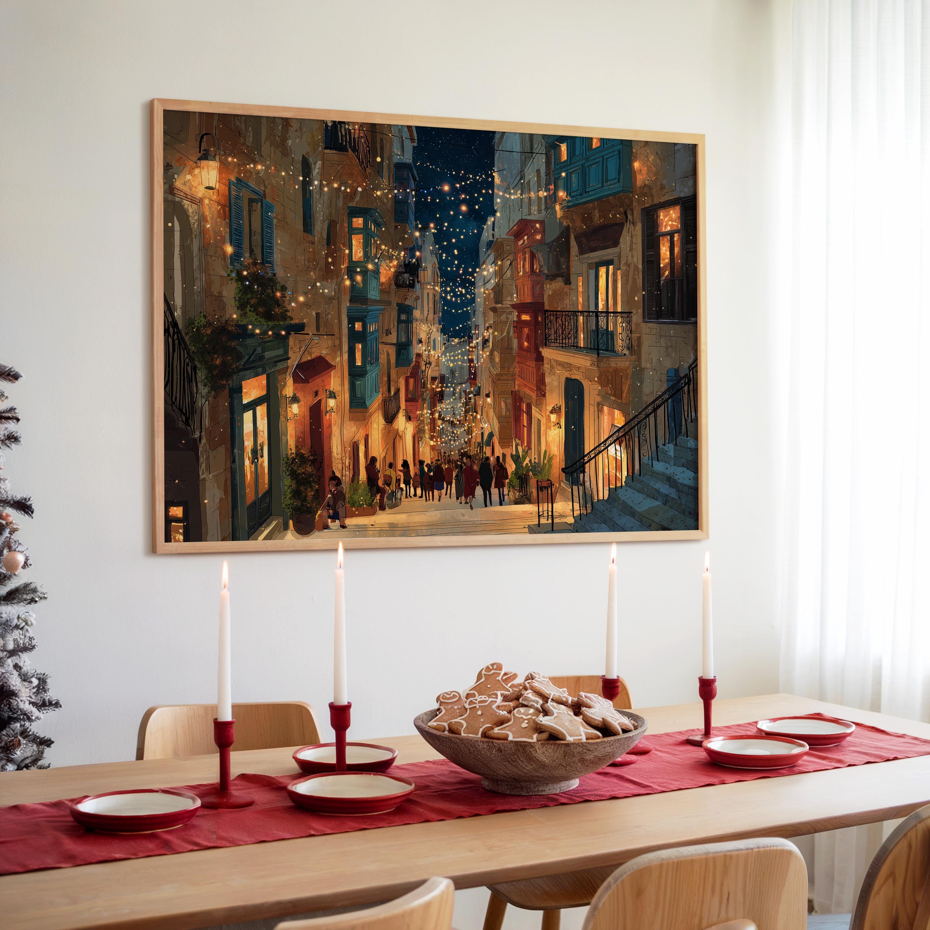 Valletta Malta Christmas Wall Art, Custom Large Travel Poster Print, World Location Painting