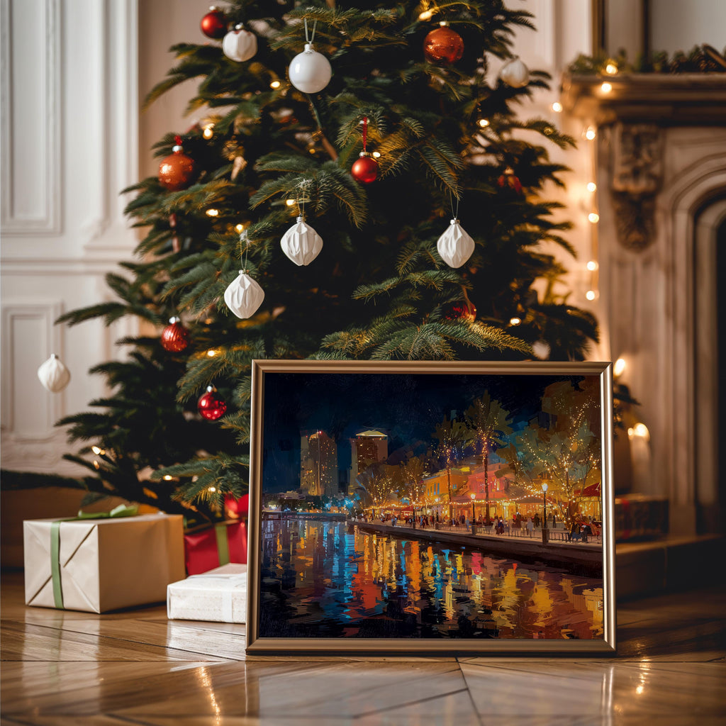 Tampa Florida Christmas Wall Art, Custom Large Travel Poster Print, World Location Painting