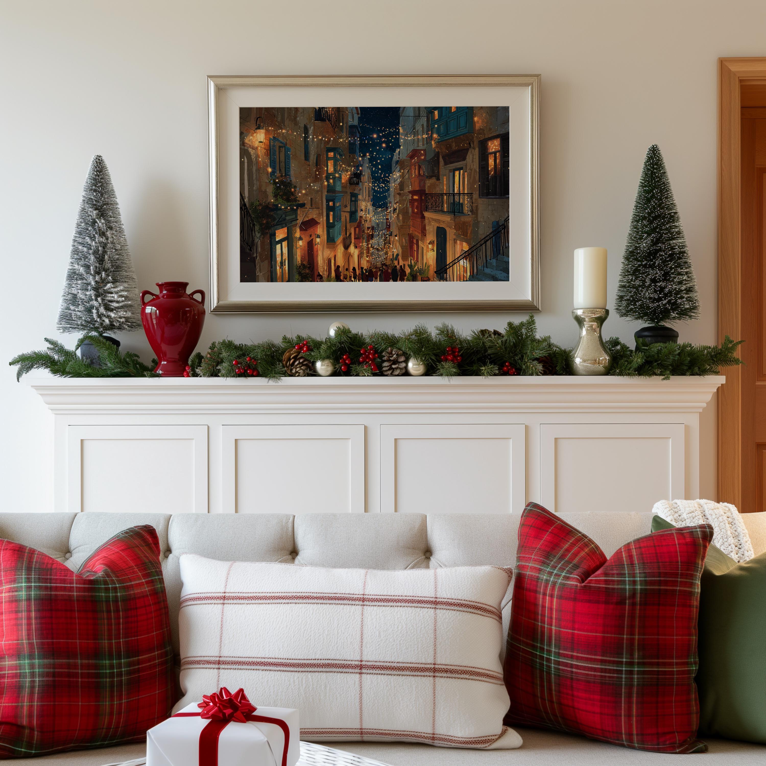 Valletta Malta Christmas Wall Art, Custom Large Travel Poster Print, World Location Painting