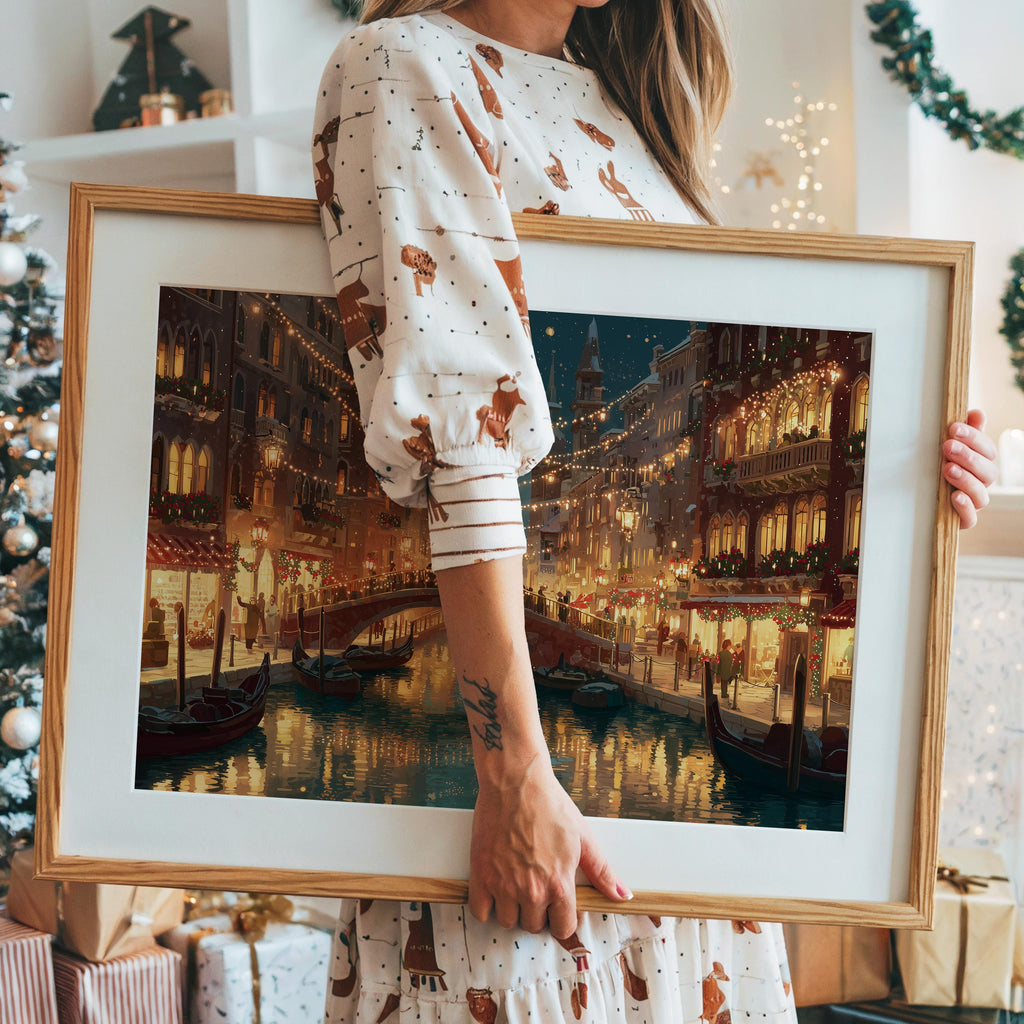 Venice Italy Christmas Wall Art, Custom Large Travel Poster Print, World Location Painting