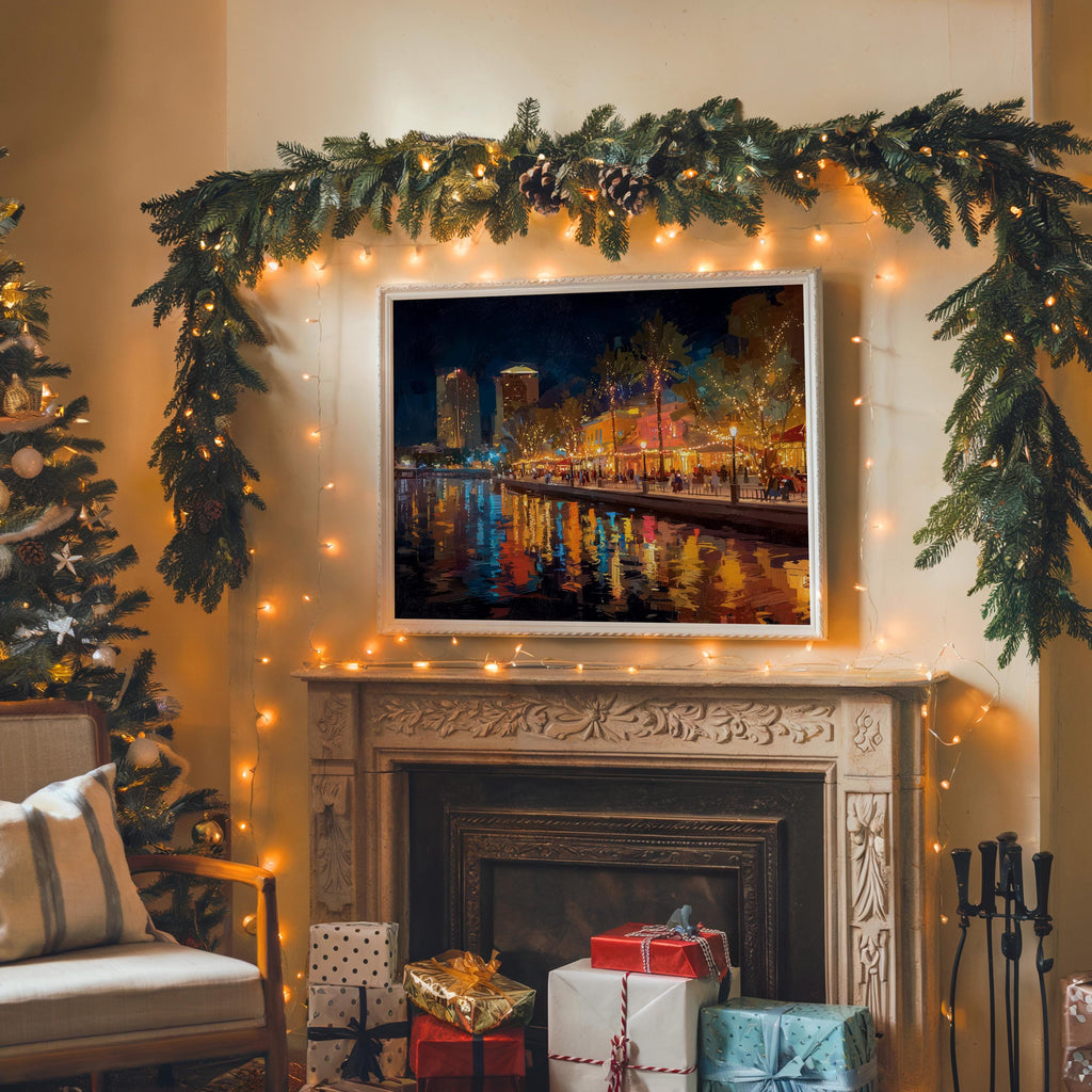 Tampa Florida Christmas Wall Art, Custom Large Travel Poster Print, World Location Painting