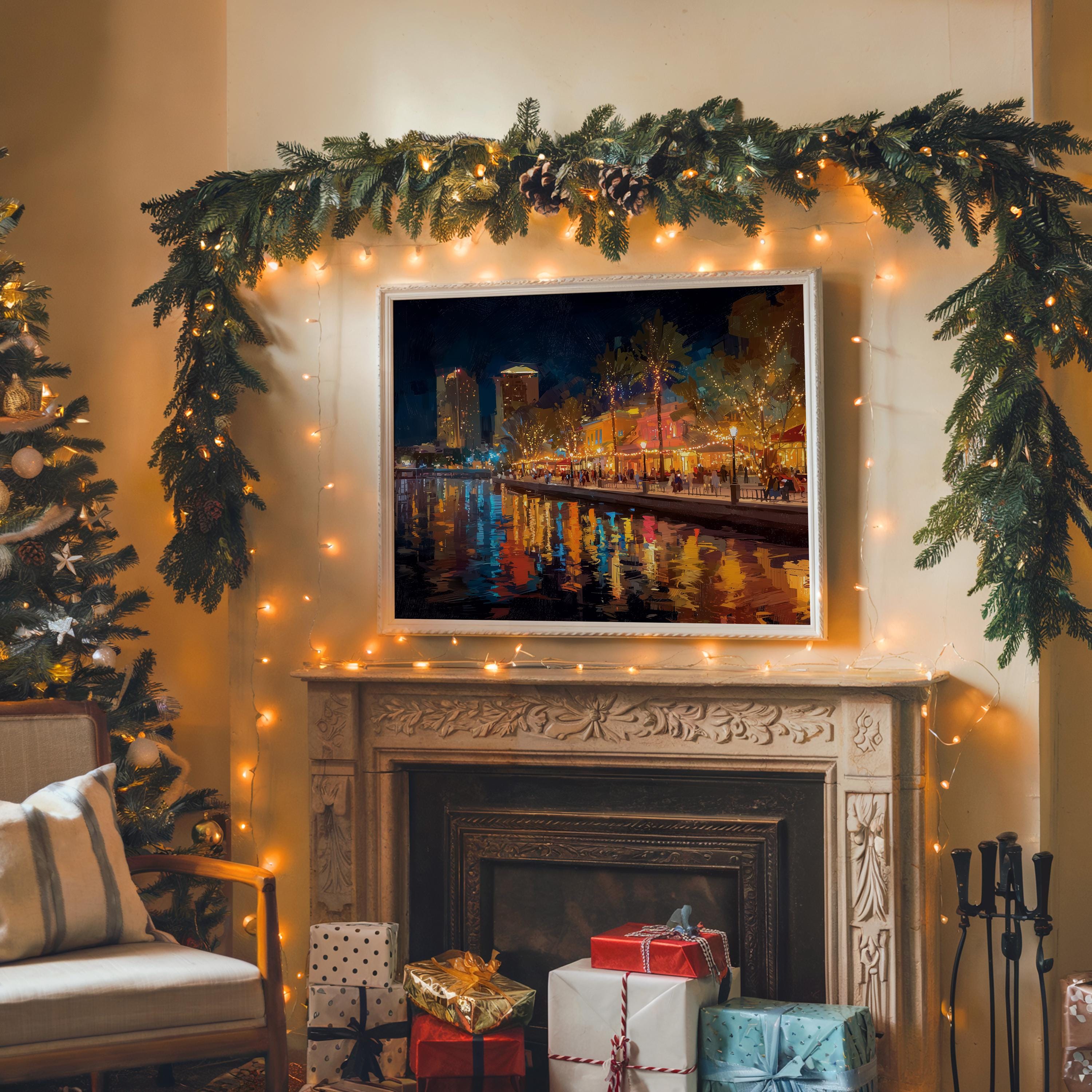 Tampa Florida Christmas Wall Art, Custom Large Travel Poster Print, World Location Painting