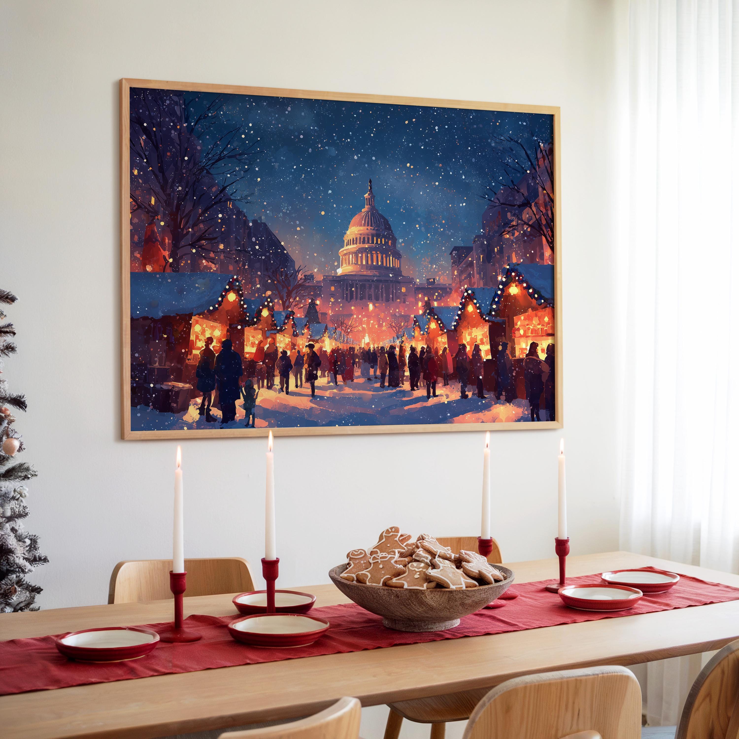 Washington DC US Christmas Wall Art, Custom Large Travel Poster Print, World Location Painting