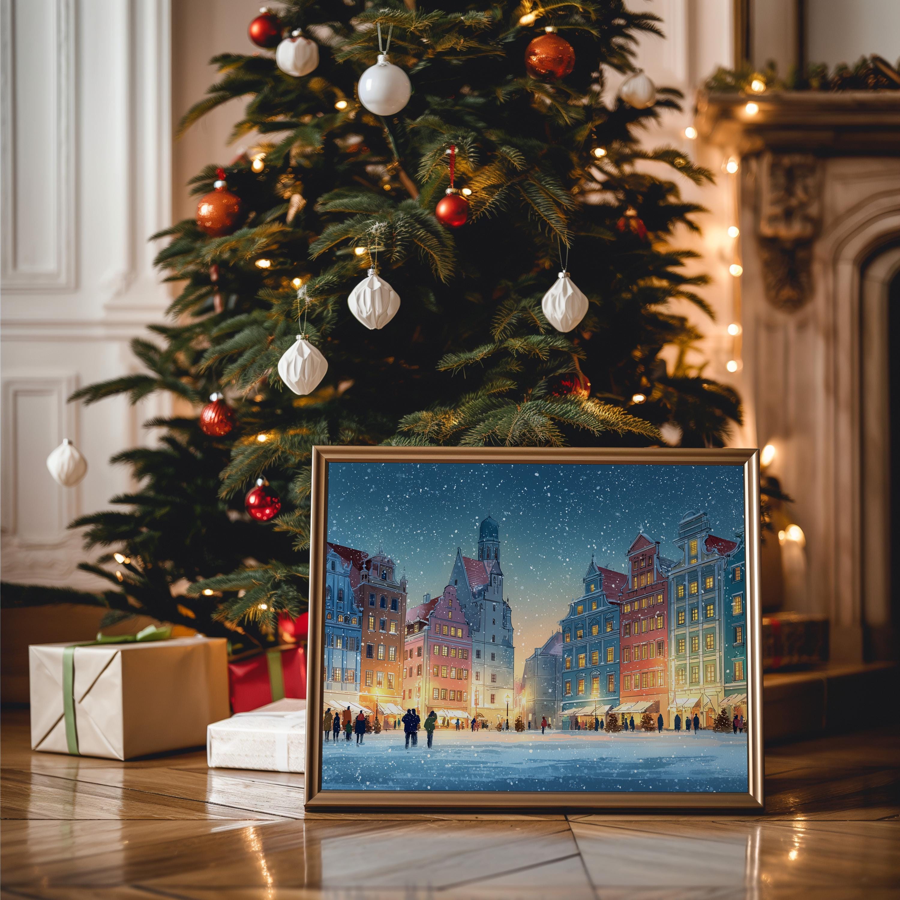 Wroclaw Poland Christmas Wall Art, Custom Large Travel Poster Print, World Location Painting