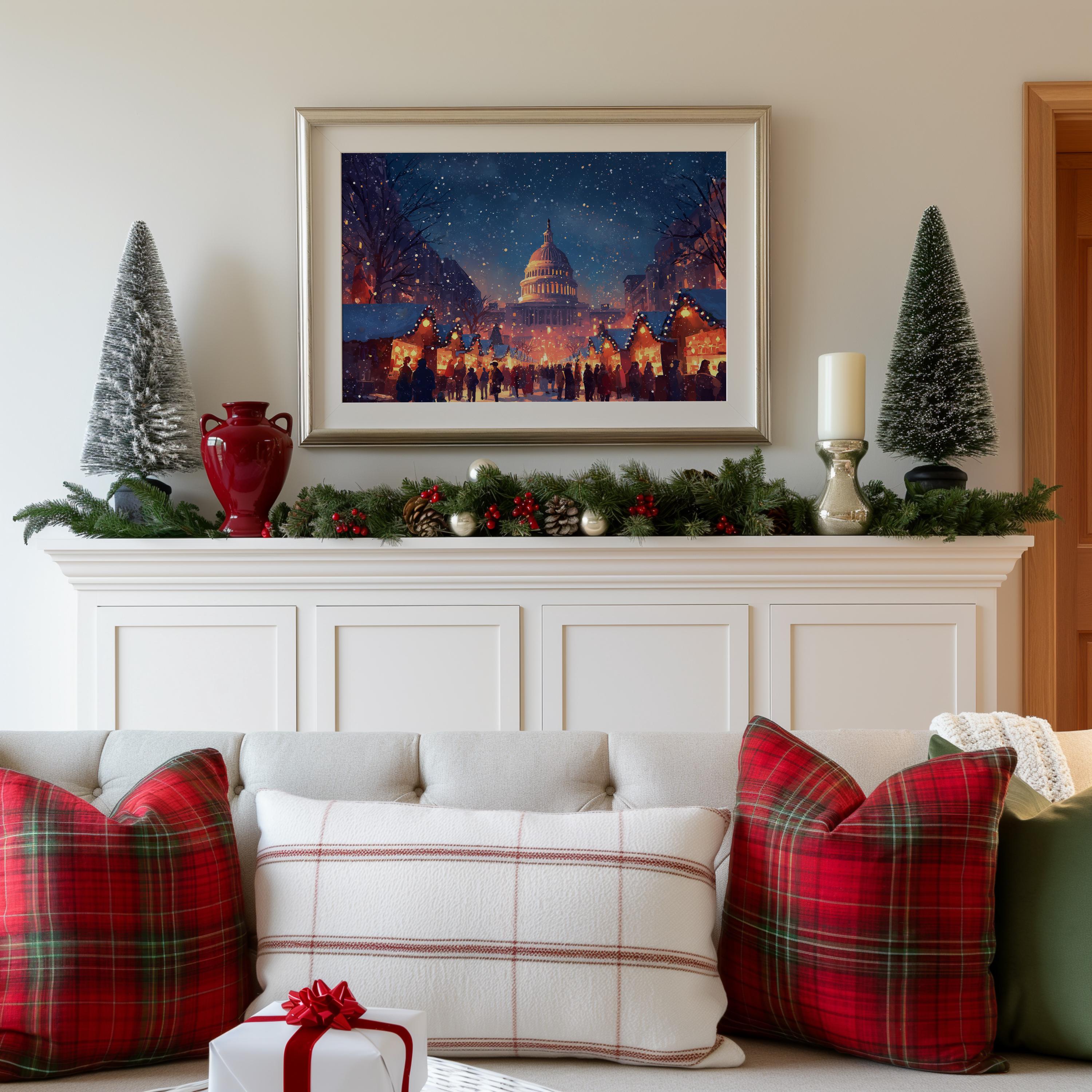 Washington DC US Christmas Wall Art, Custom Large Travel Poster Print, World Location Painting