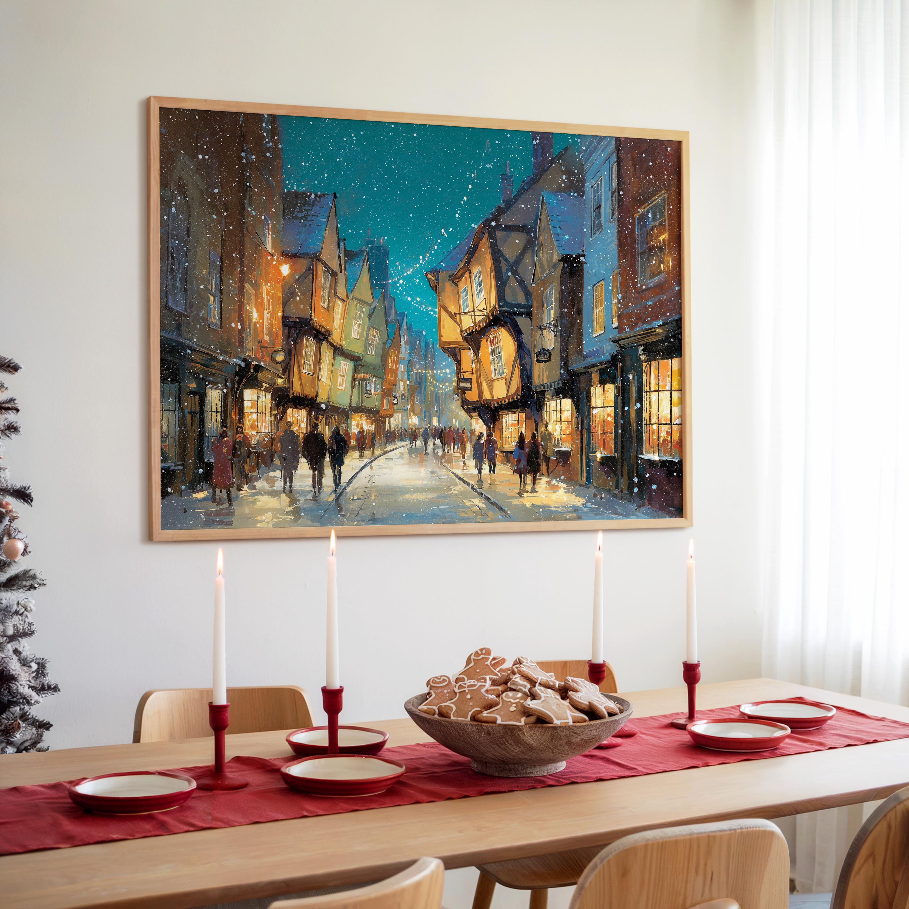 York England Christmas Wall Art, Custom Large Travel Poster Print, World Location Painting