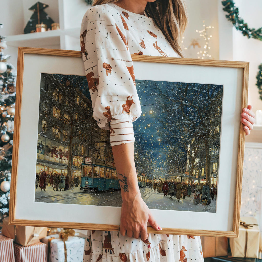 Zurich Switzerland Christmas Wall Art, Custom Large Travel Poster Print, World Location Painting