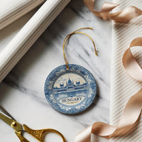 Hungary Ornament, Custom Christmas Keepsake, Ceramic Blue White Travel Souvenir