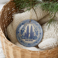 Malaysia Ornament, Custom Christmas Keepsake, Ceramic Blue White Travel Souvenir