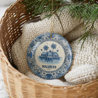 Maldives Ornament, Custom Christmas Keepsake, Ceramic Blue White Travel Souvenir