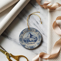 Switzerland Ornament, Custom Christmas Keepsake, Ceramic Blue White Travel Souvenir