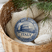 Italy Ornament, Custom Christmas Keepsake, Ceramic Blue White Travel Souvenir