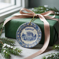 Greece Ornament, Custom Christmas Keepsake, Ceramic Blue White Travel Souvenir