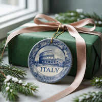 Italy Ornament, Custom Christmas Keepsake, Ceramic Blue White Travel Souvenir