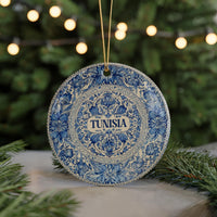 Tunisia Ornament, Custom Christmas Keepsake, Ceramic Blue White Travel Souvenir