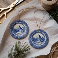 Egypt Ornament, Custom Christmas Keepsake, Ceramic Blue White Travel Souvenir