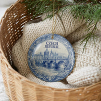Czech Republic Ornament, Custom Christmas Keepsake, Ceramic Blue White Travel Souvenir