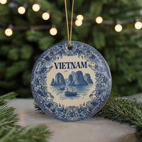 Vietnam Ornament, Custom Christmas Keepsake, Ceramic Blue White Travel Souvenir