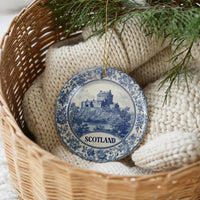 Scotland Ornament, Custom Christmas Keepsake, Ceramic Blue White Travel Souvenir