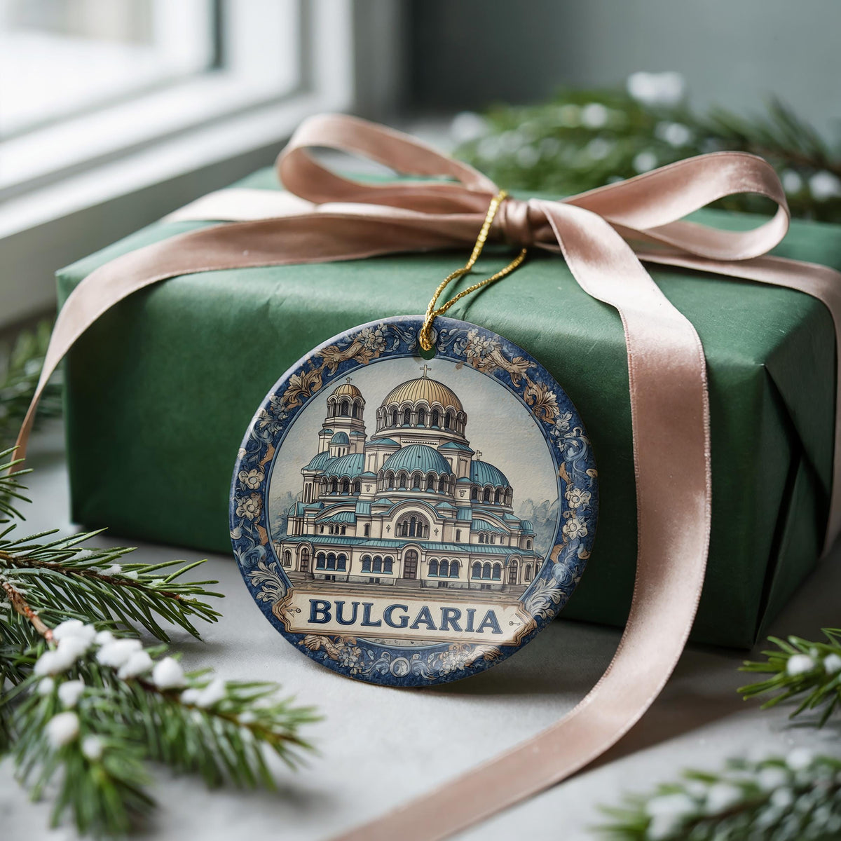 Bulgaria Ornament, Custom Christmas Keepsake, Ceramic Blue White Travel Souvenir