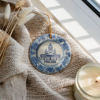 Finland Ornament, Custom Christmas Keepsake, Ceramic Blue White Travel Souvenir