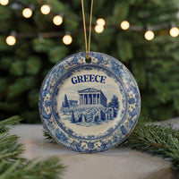 Greece Ornament, Custom Christmas Keepsake, Ceramic Blue White Travel Souvenir
