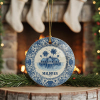 Maldives Ornament, Custom Christmas Keepsake, Ceramic Blue White Travel Souvenir