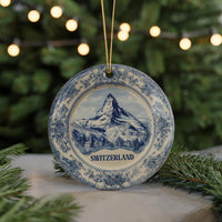Switzerland Ornament, Custom Christmas Keepsake, Ceramic Blue White Travel Souvenir