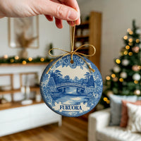 Custom Fukuoka Japan Ceramic Delft Ornament, Christmas Delftware Blue city travel