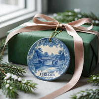 Custom Fukuoka Japan Ceramic Delft Ornament, Christmas Delftware Blue city travel