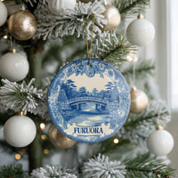 Custom Fukuoka Japan Ceramic Delft Ornament, Christmas Delftware Blue city travel