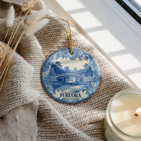 Custom Fukuoka Japan Ceramic Delft Ornament, Christmas Delftware Blue city travel