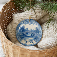 Custom Fukuoka Japan Ceramic Delft Ornament, Christmas Delftware Blue city travel