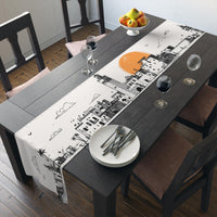 Marrakech Morocco Table Runner, Doodle Skyline, Minimal Line Art Tablecloth