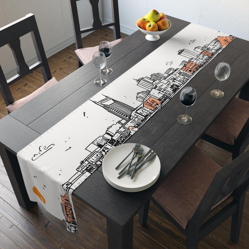 Nashville Tennessee Table Runner, Doodle Skyline, Minimal Line Art Tablecloth