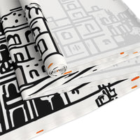 Seville Spain Table Runner, Doodle Skyline, Minimal Line Art Tablecloth