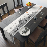 Istanbul Turkey Table Runner, Doodle Skyline, Minimal Line Art Tablecloth