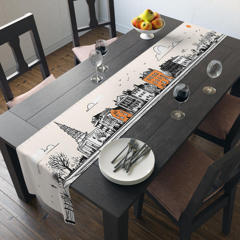 Charleston South Carolina Table Runner, Doodle Skyline, Minimal Line Art Tablecloth