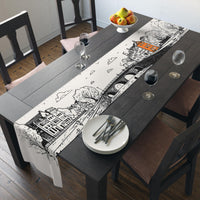 Bruges Belgium Table Runner, Doodle Skyline, Minimal Line Art Tablecloth