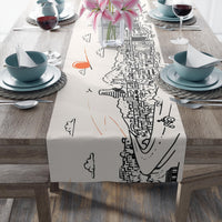 Barcelona Spain Table Runner, Doodle Skyline, Minimal Line Art Tablecloth