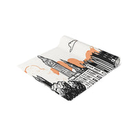 London England Table Runner, Doodle Skyline, Minimal Line Art Tablecloth