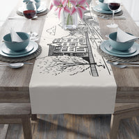 Bruges Belgium Table Runner, Doodle Skyline, Minimal Line Art Tablecloth