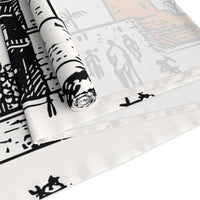 Cartagena Colombia Table Runner, Doodle Skyline, Minimal Line Art Tablecloth