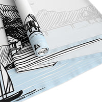 Bora Bora Table Runner, Doodle Skyline, Minimal Line Art Tablecloth
